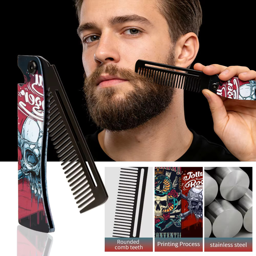 Faltbarer Edelstahl-Kamm, Haarstyling-Bartkamm - Bild 3