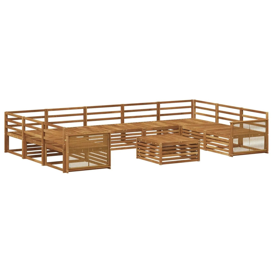 vidaXL Outdoor-Sofagarnitur aus Akazie Massivholz in Natur Braun, 10-teiliges U-Shape Set mit Tisch, Mittelsofas, Ecksofas und Armlehnen - Bild 2
