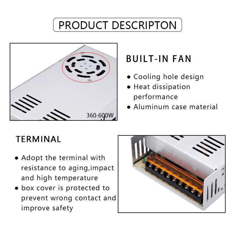 Lebeisenf Schaltnetzteil 12V 50A 600W AC 110/220V zu DC 12V LED-Treiber in Silber - Bild 2