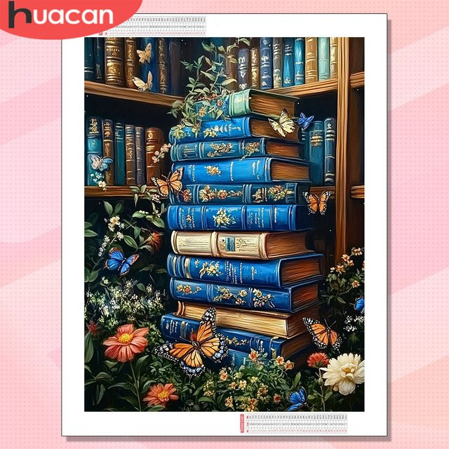 HUACAN Diamantmalerei 5D Buch-Landschaft Kreuzstich-Mosaik-Set zur Heimdekoration, Multicolor, B: 30,0 cm, H: 20,0 cm - Bild 1