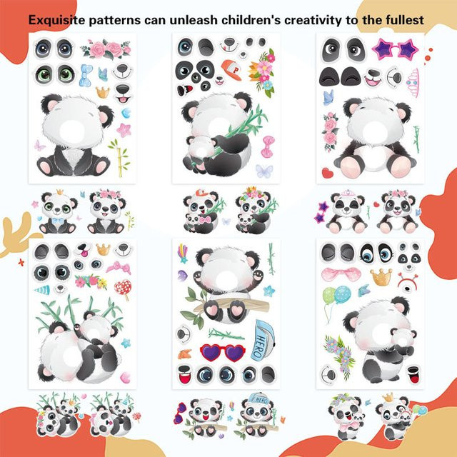 GOGOTU Panda-Puzzle-Aufkleber, DIY-Spielzeug, 6/12 Blatt - Bild 1