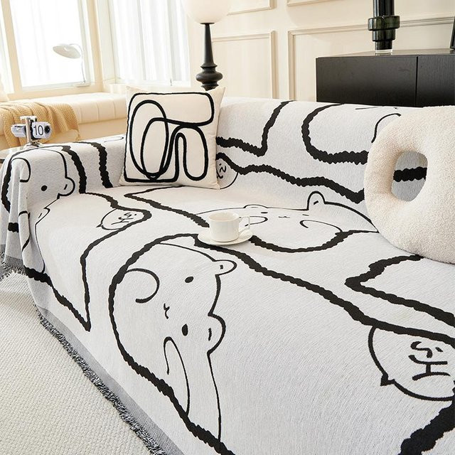 Super Six Sofa Kissen mit Bär-Motiv und Quasten, Jacquard-Stoff, Rutschfest, B/B: 180 x 130 cm - Bild 1