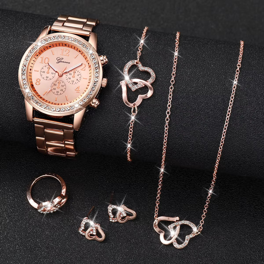 Schmuck-Set, Quarzuhr, Edelstahl, Roségold, Kristall, Damen - Bild 2
