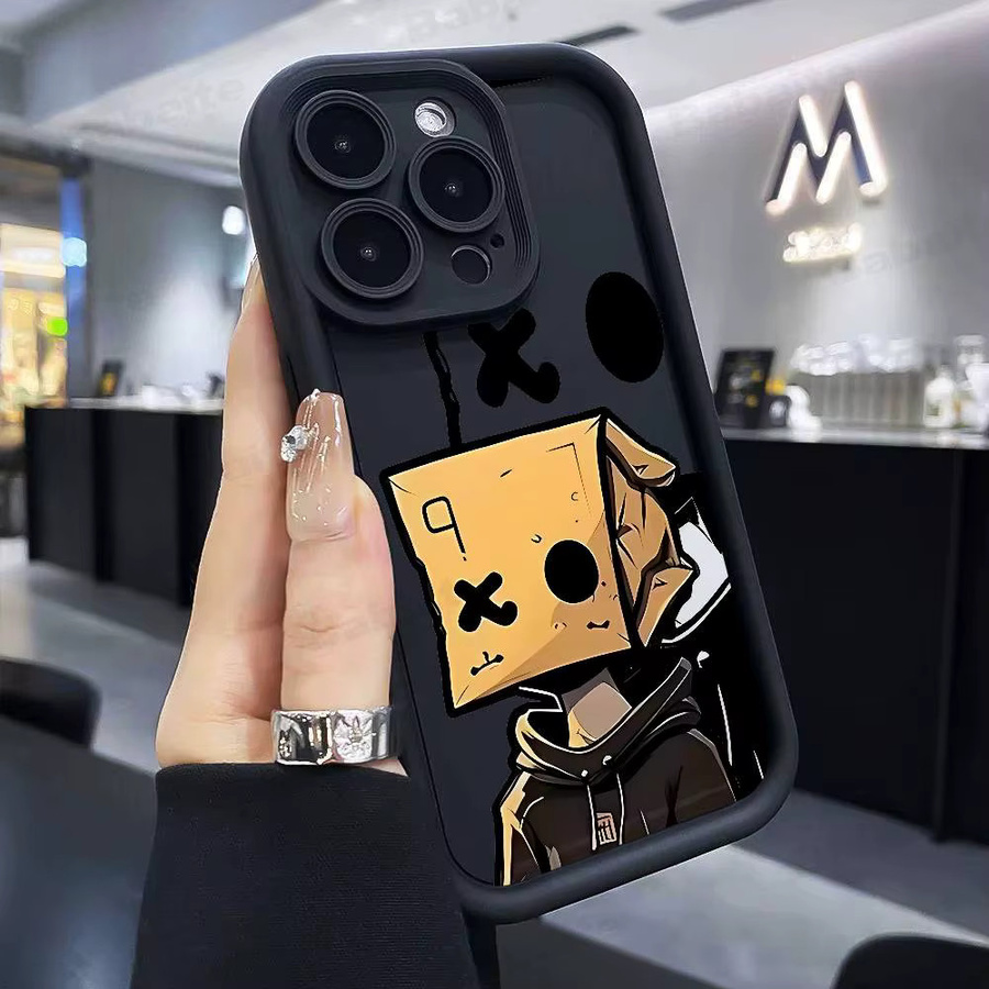 Stoßfeste Handyhülle mit Cartoon-Papiermann-Muster für Apple iPhone 17 16 15 14 13 12 11 Pro Max Plus, Schwarz, weiche Abdeckung - Bild 5