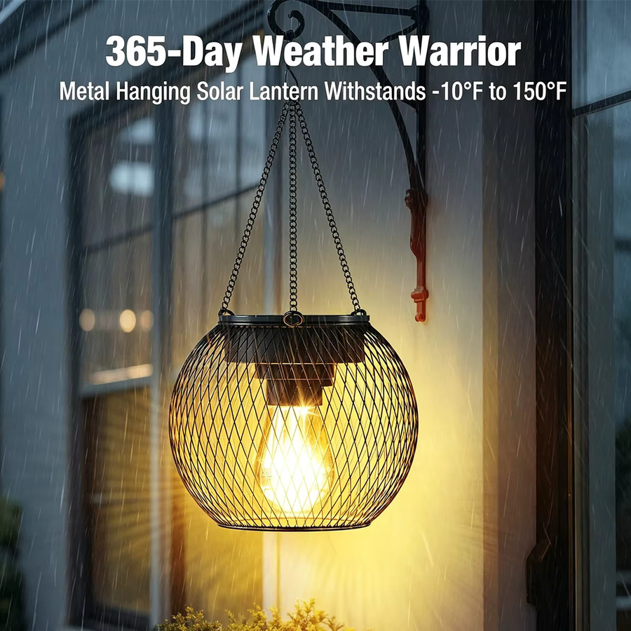 Amaryllis Solar-Laternen aus Metall in Schwarz mit warmweißem LED-Licht, Retro-Design mit Haken für Garten und Terrasse, IP65 wasserdicht - Bild 5