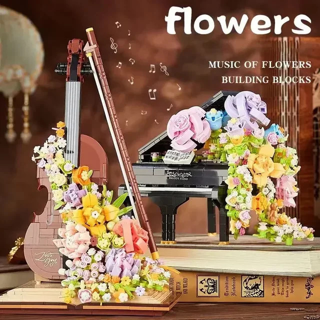 CTMA Klavier Ziegel Violine Musikinstrument Blume, Bausteine, mit Licht - Bild 1