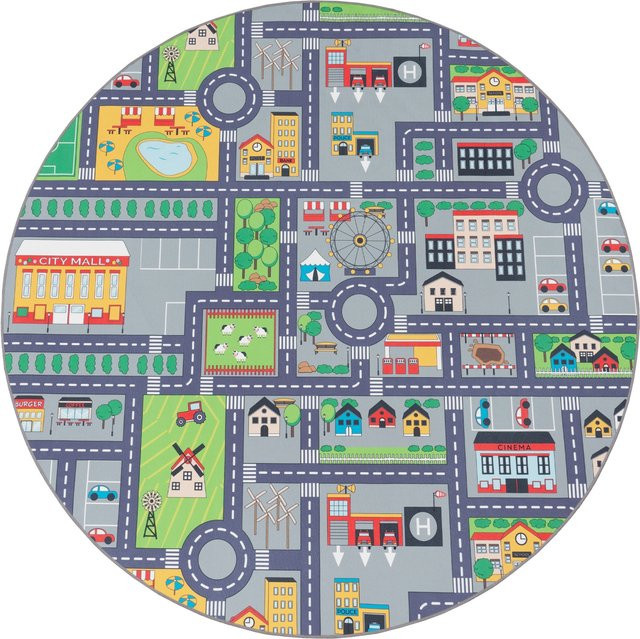 Runder Kinderteppich Bini in Grau mit Straßendesign, Durchmesser: 160 cm - Bild 1