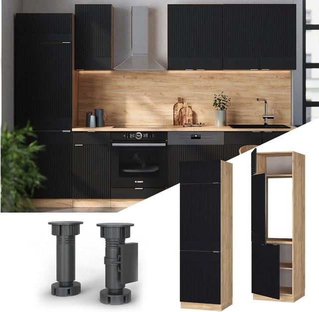 Vicco Kühlumbauschrank Fame-Line Eiche Schwarz gestreift Breite: 60 cm, Tiefe: 54,63 cm, Höhe: 206,8 cm - Bild 1