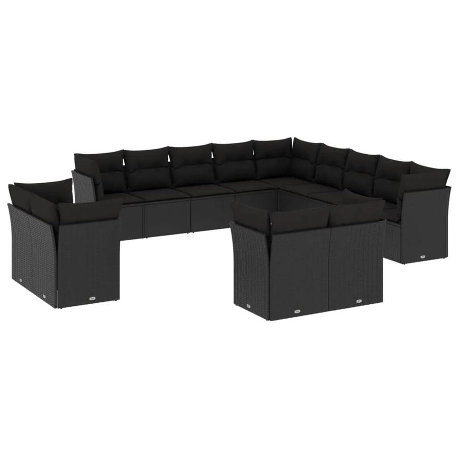 vidaXL 13-tlg. Garten-Sofagarnitur in L-Form aus Polyrattan mit Kissen und Stauraum, Schwarz - Bild 2