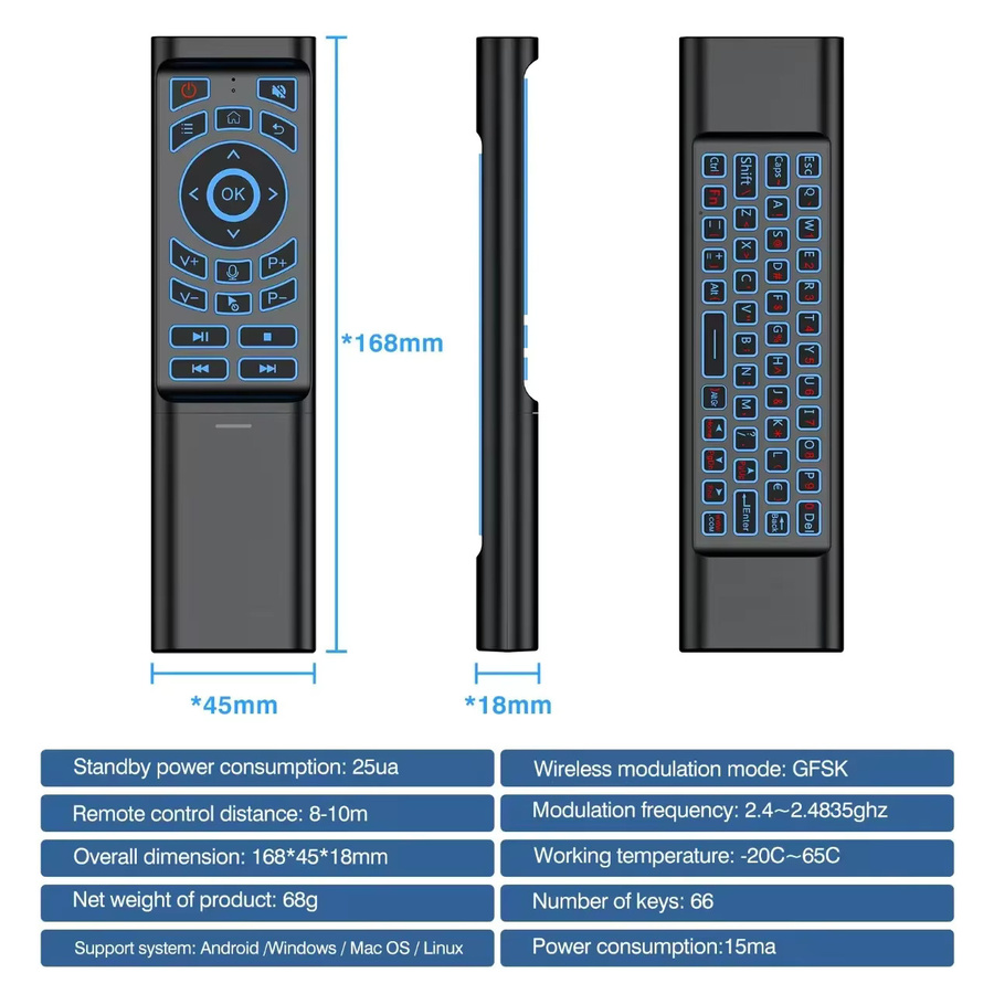 KEBIDUMEI Air Mouse Fernbedienung mit Gyroskop und Hintergrundbeleuchtung, Bluetooth 5.2, 2.4G und IR-Lernfunktion, Tastatur-Maus für Android Smart TV Box und PC, Schwarz/Mehrfarbig - Bild 5