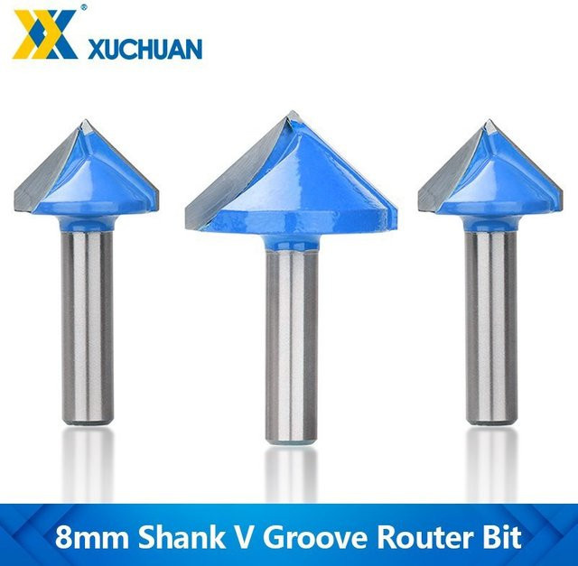 xcan V-Nut Fräser mit 8mm Schaft aus Wolframkarbid für 3D-Gravuren und 90 Grad Fräsarbeiten - Bild 1