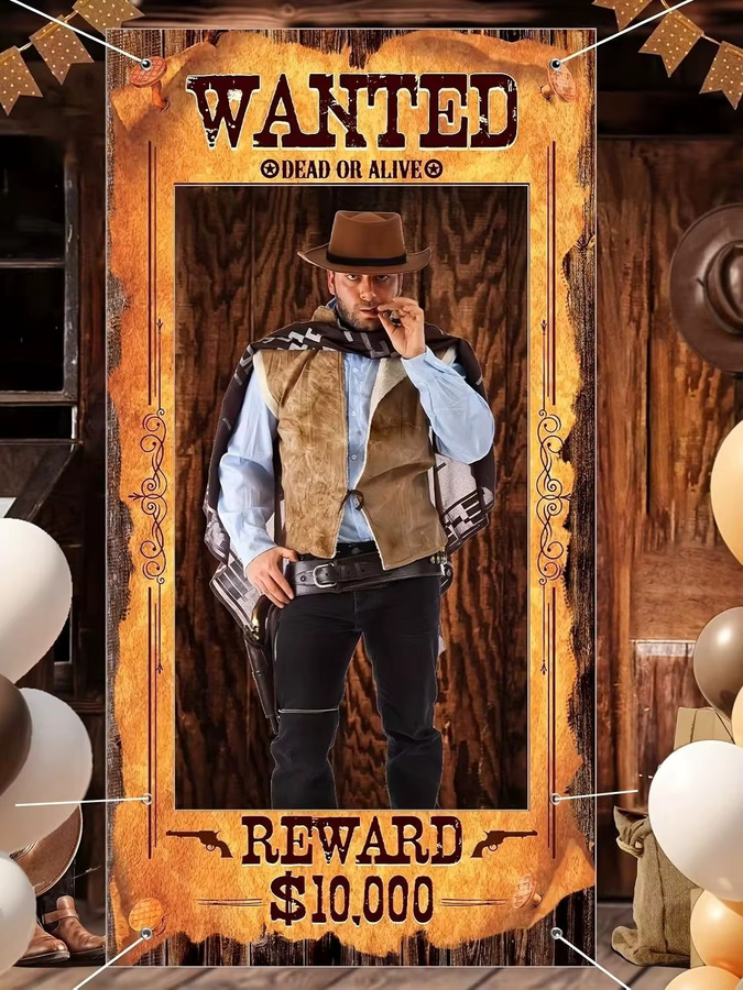 OURFETE Western Cowboy Wanted Fotobox-Requisite Wild West Party Hintergrund mit Türrahmen-Ausschnitt, B: 90 cm, H: 180 cm - Bild 5