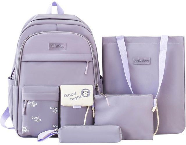 Yiran Bag Schultasche für Grund- und Sekundarschüler, vierteiliges Set, Rucksack mit großem Fassungsvermögen, Grau - Bild 1