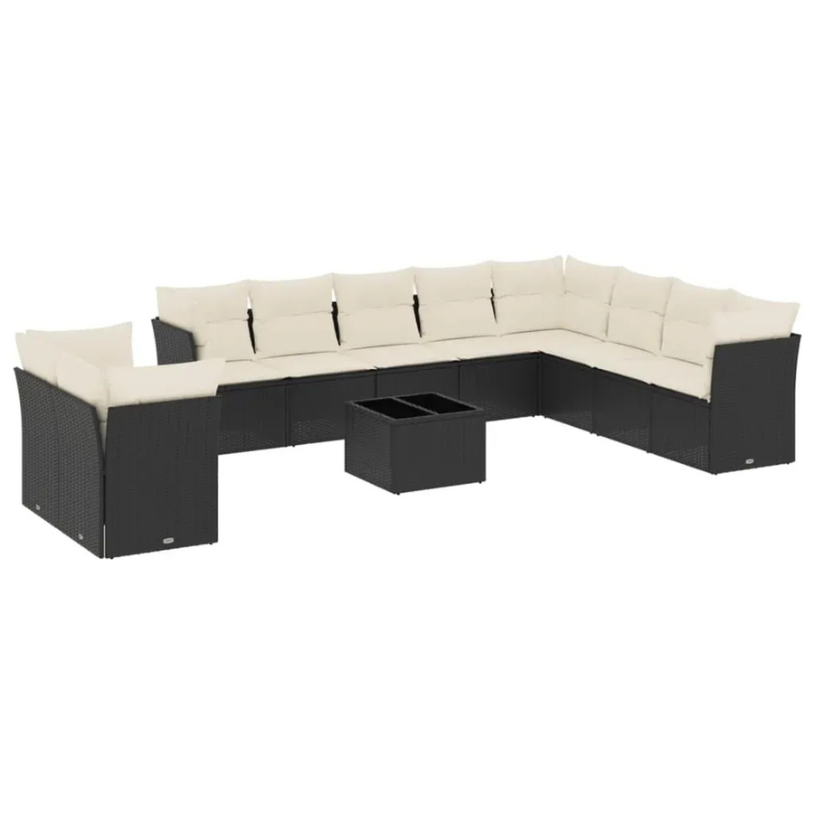 vidaXL 11-teilige Garten-Sofagarnitur in U-Form aus Polyrattan mit Kissen und Stauraum, Schwarz-creme - Bild 2