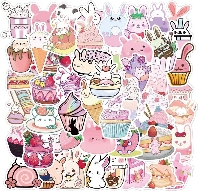 Binchi Outdoor Product Rosa Dessert Hase Cartoon Graffiti Aufkleber, 10-teiliges Set, 30-teiliges Set, 50-teiliges Set - Bild 1