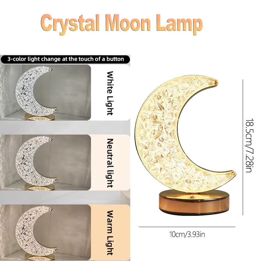 KDULIT Mondnachtlicht Kristall-Tischlampe mit 3 Farben und dimmbarer Touch-Bedienung in Diamant-Optik - Bild 2