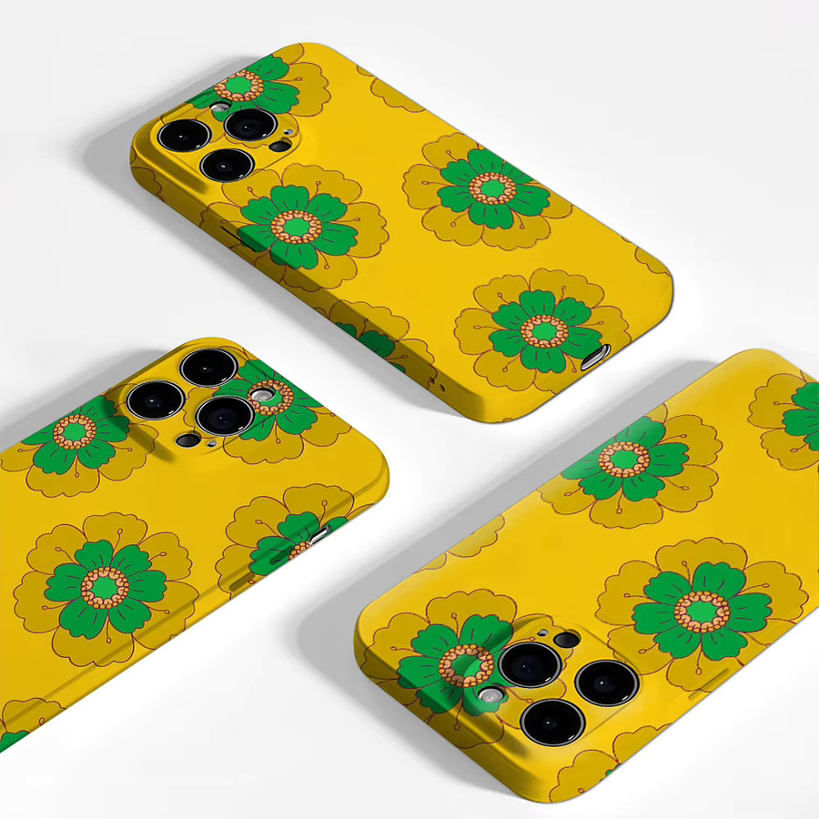 Handyhülle mit gelb-grünem Blumenmuster für Apple iPhone 17 16 15 14 13 12 11 Pro Max Plus mit doppelschichtiger Rückseite - Bild 3