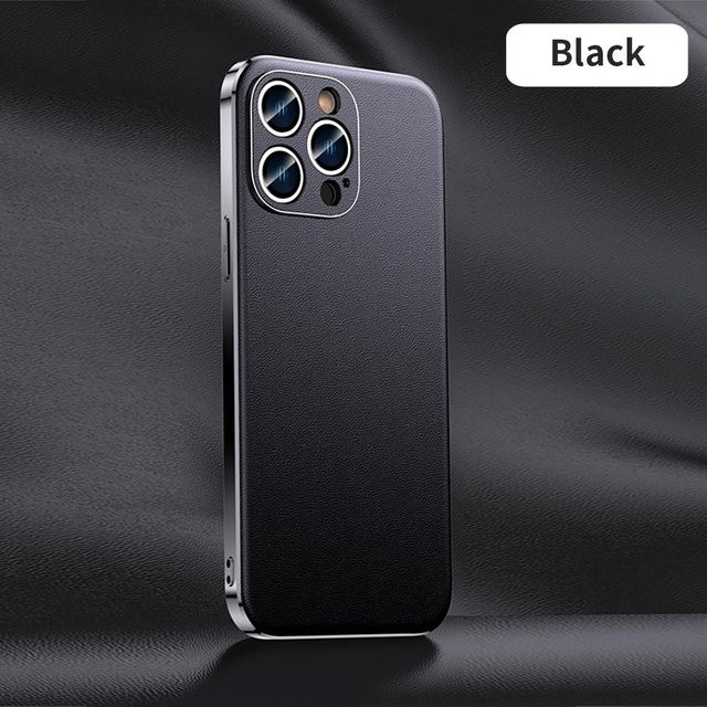 Stoßfeste Rindsleder Handyhülle für iPhone mit Linsenschutz und galvanisierter Rückseite in Schwarz und Multicolour - Bild 1