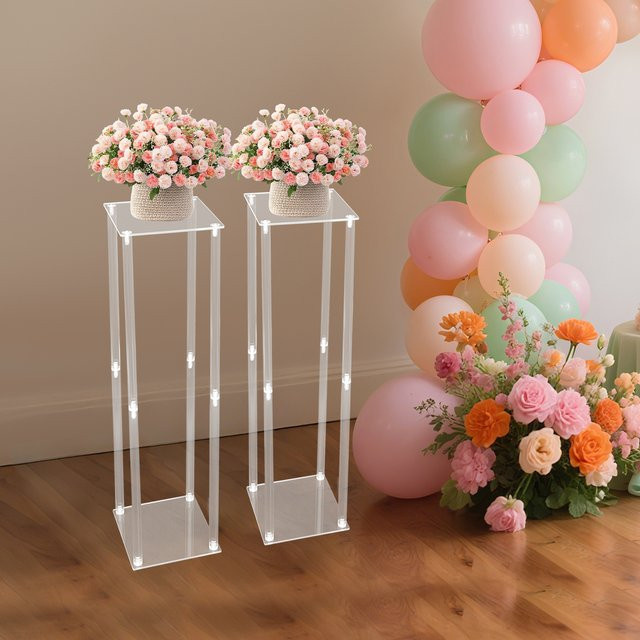 2er-Set Bymaocar Geometrische Blumenständer aus Acryl in Transparent und Weiß für Hochzeitsdekoration und Tischgestecke - Bild 1