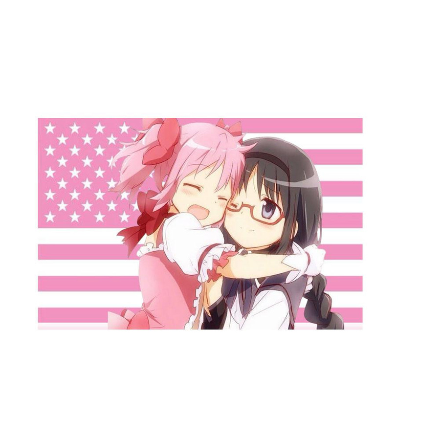 Madoka & Homura USA Flagge Wandteppich von JMG Household Supplies, bunter Polyester Wandbehang im Kawaii Otaku Design, Breite: 40 cm, Höhe: 60 cm - Bild 4
