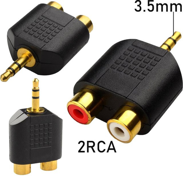 FRHY Audio-Splitter-Kabel 3,5 mm Klinke auf 2-RCA Stereo Adapter, vergoldet, Schwarz - Bild 1