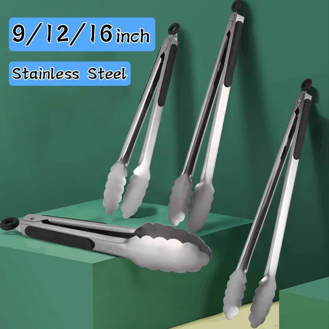 Edelstahl BBQ Grillzange in Silber zum Servieren von Grillgut und Lebensmitteln mit rutschfestem Griff - Bild 1