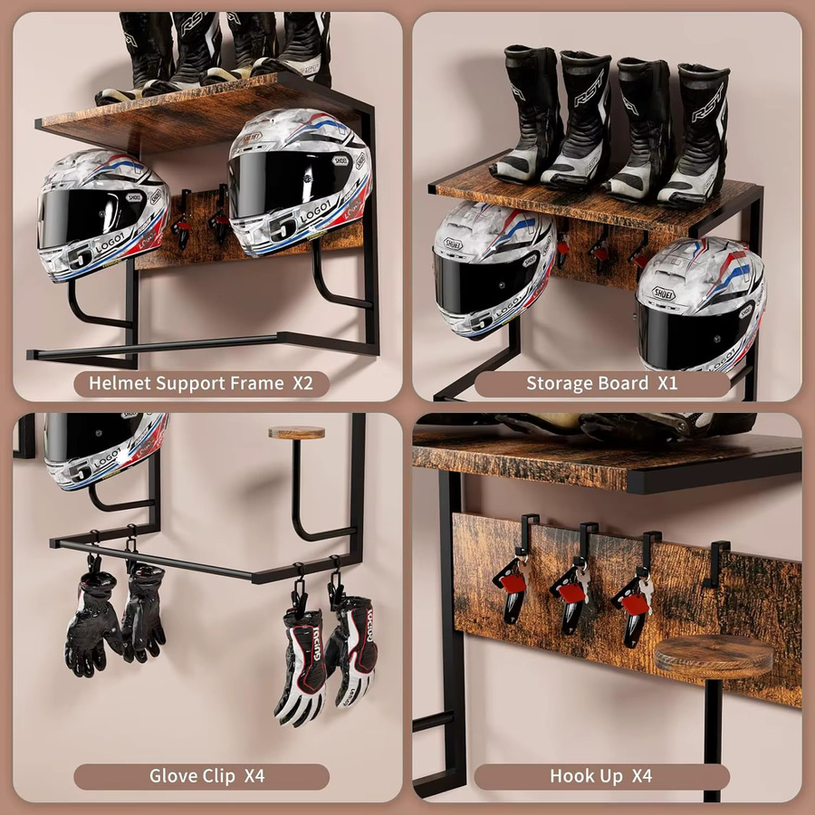 HiMISS Wandmontierte Motorradjacken- und Helmhalterung in Schwarz aus Metall als taktischer Ausrüstungsorganizer mit Haken für Reitausrüstung und Outdoor-Equipment - Bild 3