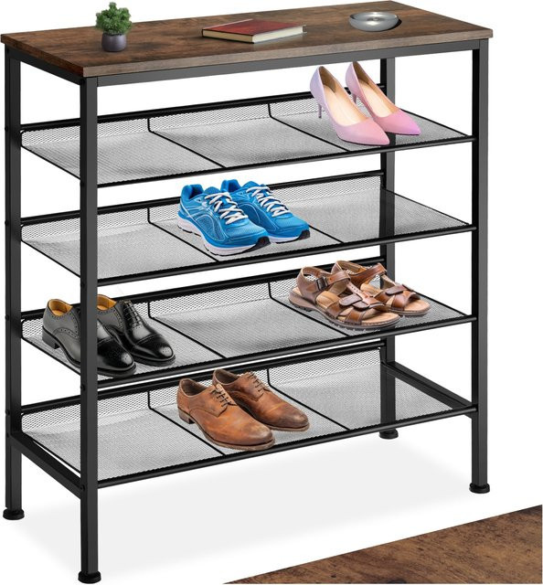 tectake Schuhregal Bournemouth Industrial Style aus Stahl und MDF, Braun, B/T/H: 75,5 x 30,5 x 85,5 cm - Bild 1