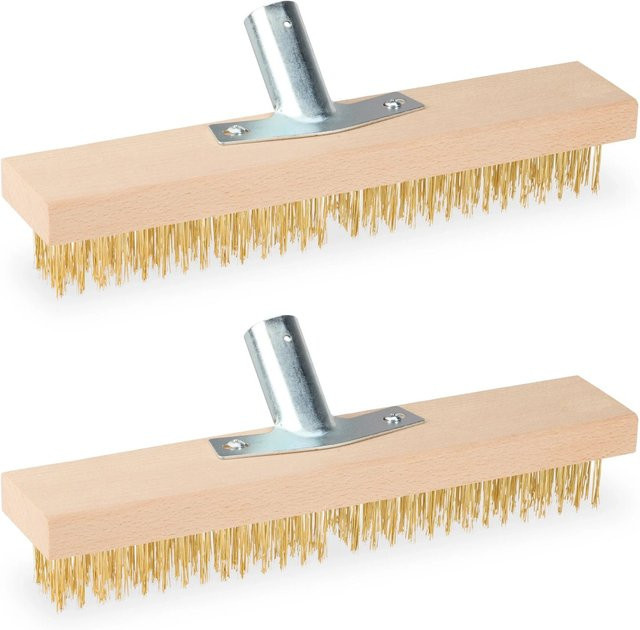 Relaxdays Drahtbesen 2er Set aus Buchenholz mit Stahlborsten, Breite: 30 cm - Bild 1