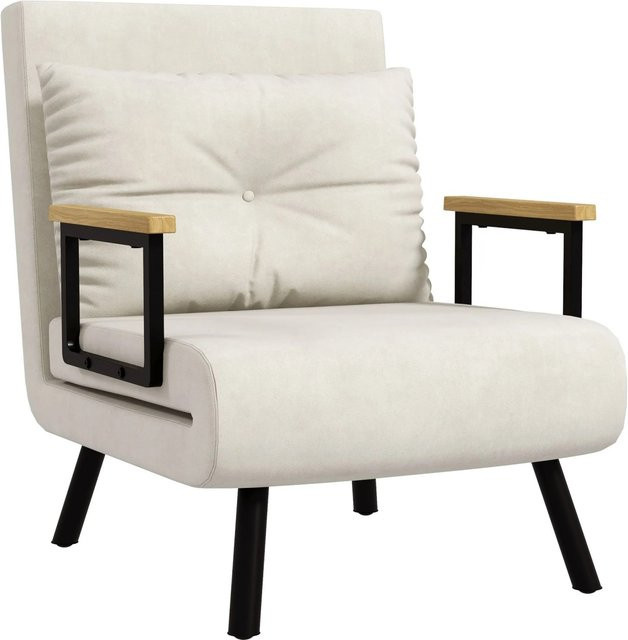 HOMCOM Sessel mit Ausziehfunktion in Weiß, moderner Relax-Sessel mit Metallrahmen und Armlehnen, Tiefe: 73 cm, Breite: 63 cm, Höhe: 81 cm - Bild 1