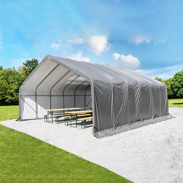 Weidezelt-Überdachung aus Stahl und Polyethylen in Grau, B/T/H: 670 x 610 x 370 cm - Bild 1