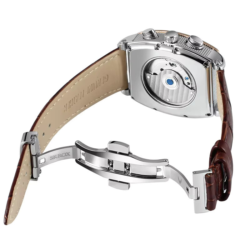 SKROX Armbanduhr Tonneau, Automatik, Edelstahl, Leder, Herren, Schwarz - Bild 4