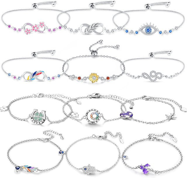 Armband 925 Silber, Sakura-Sonnenblumen-Schmetterling, Kristall, Zirkonia, Damen - Bild 1
