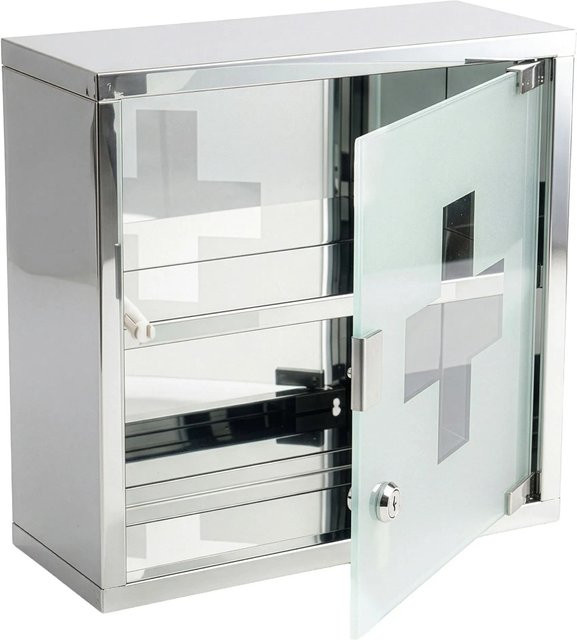 Floordirekt Medizinschrank Silber mit Glastür und Schloss, B/H: 30 x 30 cm - Bild 1