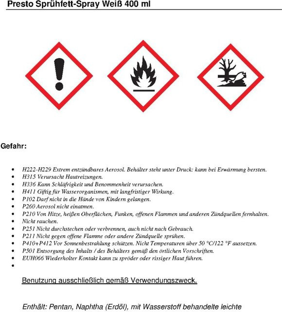 Presto Sprühfett-Spray Weiß Multipurpose Aerosol 400 ml - Bild 1