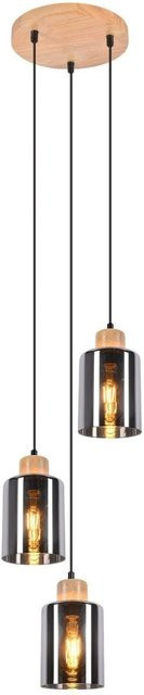 NETTLIFE Pendelleuchte im Industrial Design aus Holz und Glas, E27 Hängelampe in Braun und Grau, höhenverstellbar - Bild 1