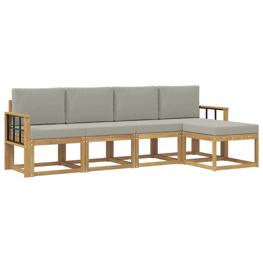 vidaXL Outdoor-Sofagarnitur L-Form aus Massivholz Akazie in Weiß, Grau und Braun mit 5-teiligem Set und Polsterkissen - Bild 2