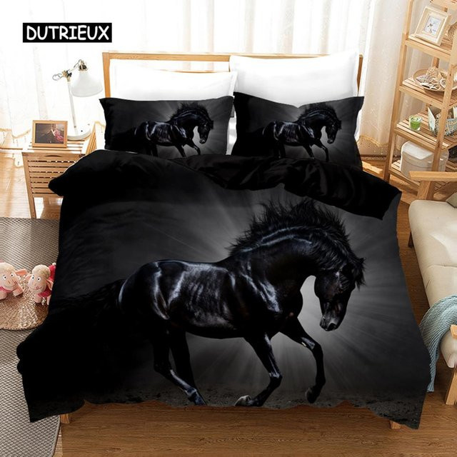 Bettwäscheset mit Pferdemotiv von Binchi Outdoor Product, Schwarz, Queen-Size, B/H: 210 x 210 cm - Bild 1