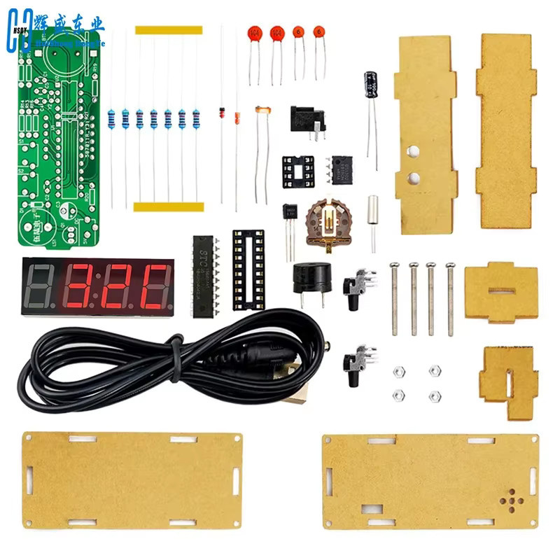 HUISHENGYUFA DIY-Uhren-Kit TJ-56-428 mit 4-stelliger digitaler Anzeige und Acrylgehäuse in Rot zum Erlernen von Elektronik und zum Löten - Bild 3