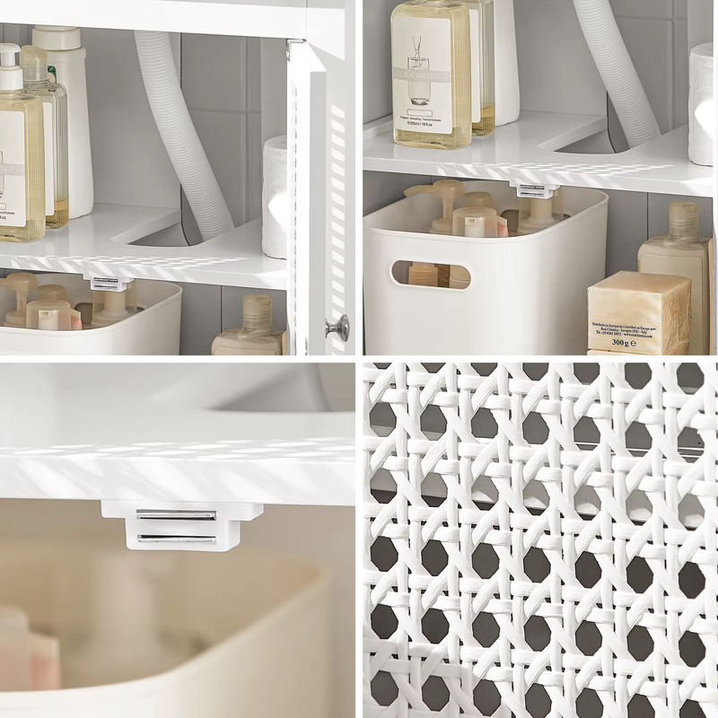 SoBuy Waschbeckenunterschrank BZR35-W mit Gitteroptik-Türen in Weiß, B/T/H: 50 x 33 x 60 cm - Bild 2