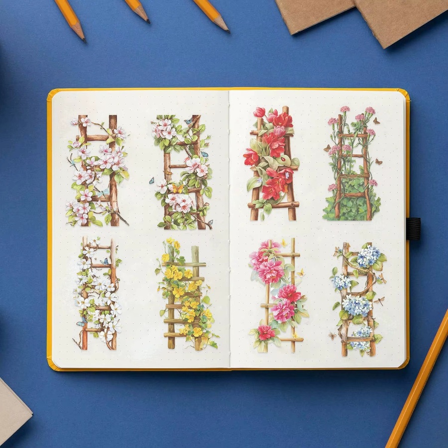 Retro Blumen Aufkleber aus transparentem PET, Wasserdichte dekorative Schreibwarenaufkleber in Multicolour, 50 Stück - Bild 2