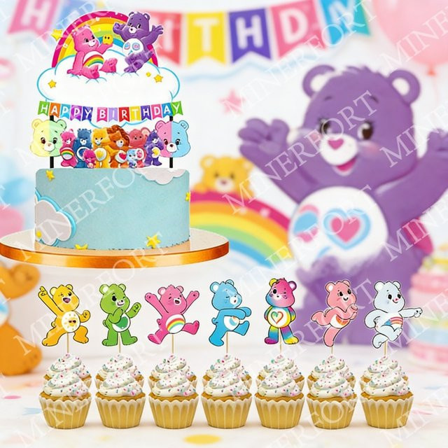 Care Bears Cupcake-Kuchenflagge aus Papier in Mehrfarbig als Party-Dekoration für Geburtstag, Hochzeit oder Babyparty - Bild 1