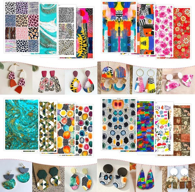 Sortierte Polymer Clay Transferpapiere mit abstrakten Musterdesigns für DIY-Ohrringe, wasserlösliche Einweg-Aufkleber, Mehrfarbig - Bild 1