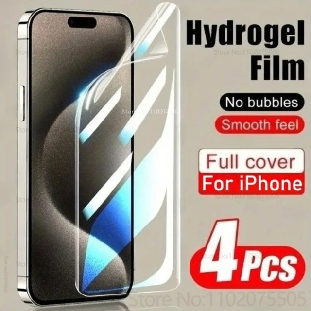 4 Stück Full Cover HD Hydrogel Displayschutzfolien für Apple iPhone 11 12 13 14 15 16 17 Pro Max Plus Mini, transparent - Bild 1