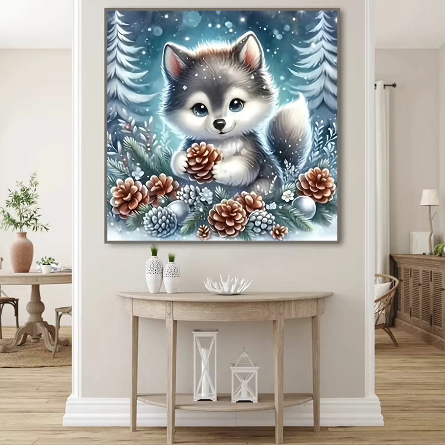 Huacan DIY Diamantmalerei Wolf im Winter als 5D Mosaik-Strassbild in Mehrfarbig - Bild 3