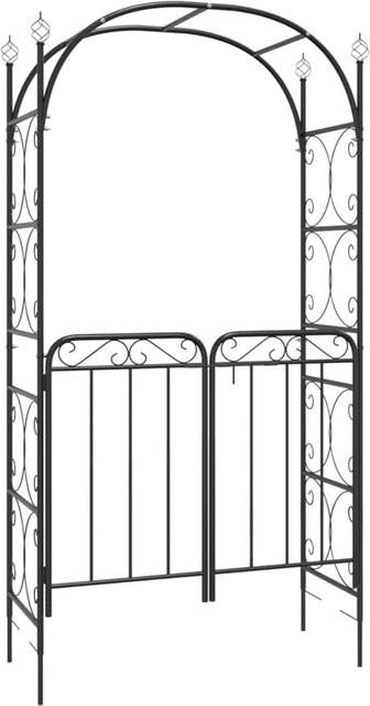 vidaXL Gartenbogen mit Tor aus Stahl in Schwarz, B/T/H: 108 x 45 x 235 cm - Bild 1