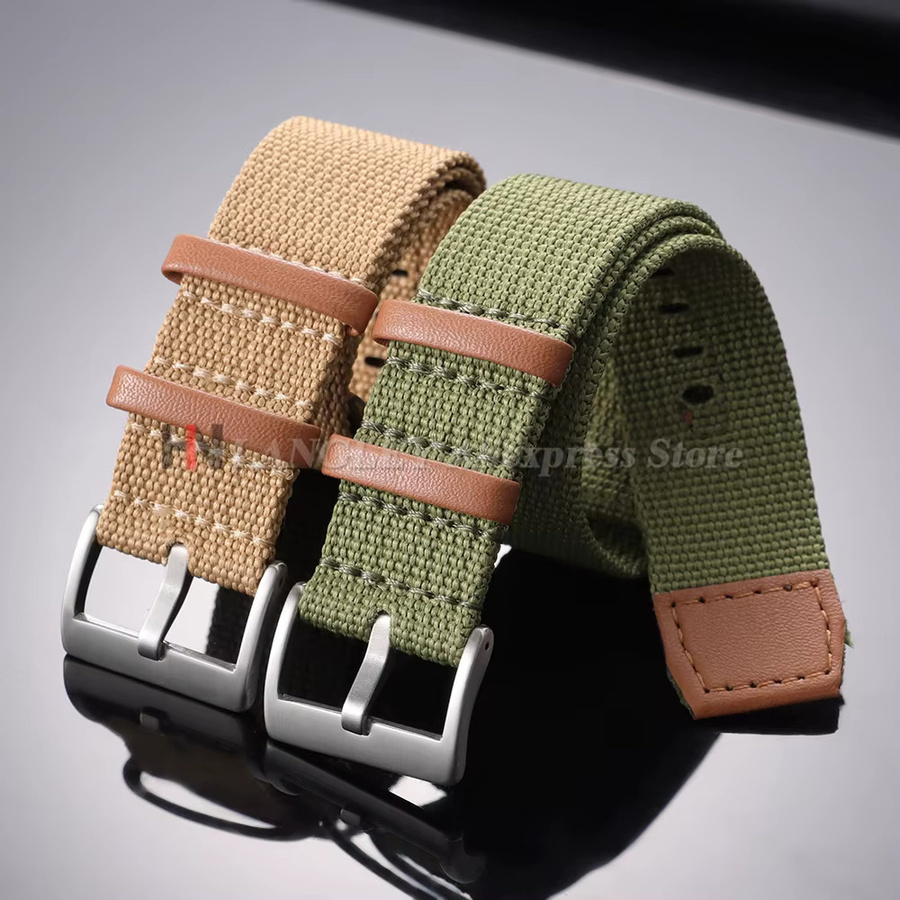 Uhrenarmband Canvas-Nylon-Leder, Silber, Unisex, 20 mm, 22 mm - Bild 3