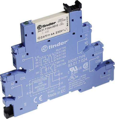 Finder Relaisbaustein 38.61.0.024.0060 in Blau, Nennspannung 24 V/DC und 24 V/AC, 6 A Schaltstrom, 1 Wechsler - Bild 1