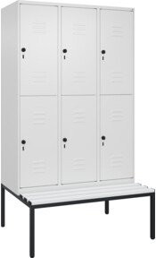 C+P Doppelstock-Spind Classic PLUS Sitzbank mit 3 Abteilen und Sicherheits-Drehriegel, Farbe: Anthrazit/Grau, B/T/H: 212,0 x 120,0 x 81,5 cm - Bild 1