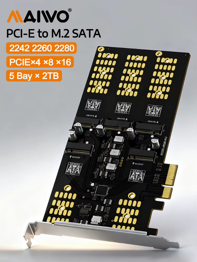 MAIWO PCI Express RAID Controller Karte mit 5 Bay M2 SATA Adapter für SSDs bis zu 2 TB pro Laufwerk - Bild 3